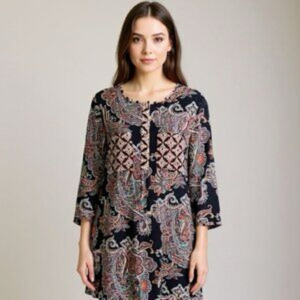 Anthropologie- Fig & Flower Women’s Boho Pullover‎ Tunic – High-Low Paisley 🌸✨